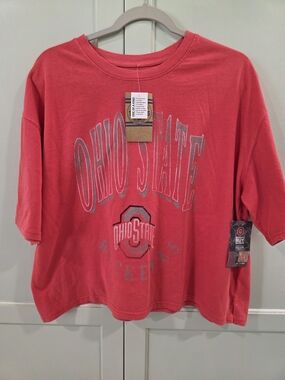 Rivalry Threads 91 Women's Cropped Ohio State Buckeyes Hand Dyed T-shirt NWT L